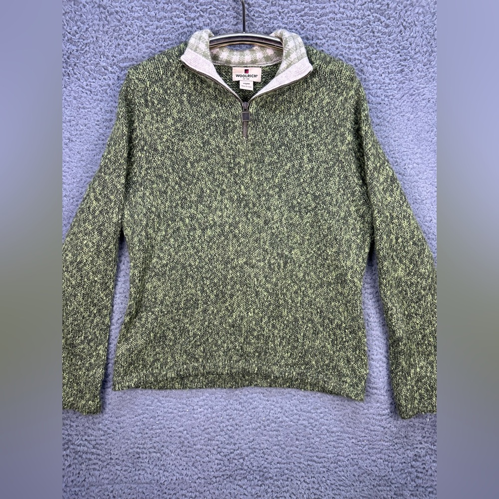 Woolrich 1/4 Zip Sweater Womens Large Lambs Wool Olive Cottagecore Knit Comfy